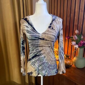 Tryst by Mathew Womens Tie Dye Long Sleeve Hoodie V-Neck Pullover Small